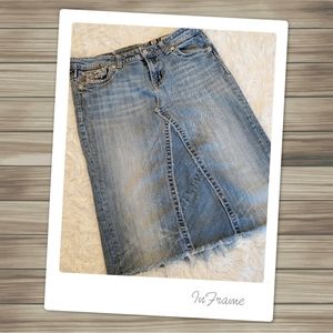 Miss Me Midi Sequin Distressed Denim Skirt